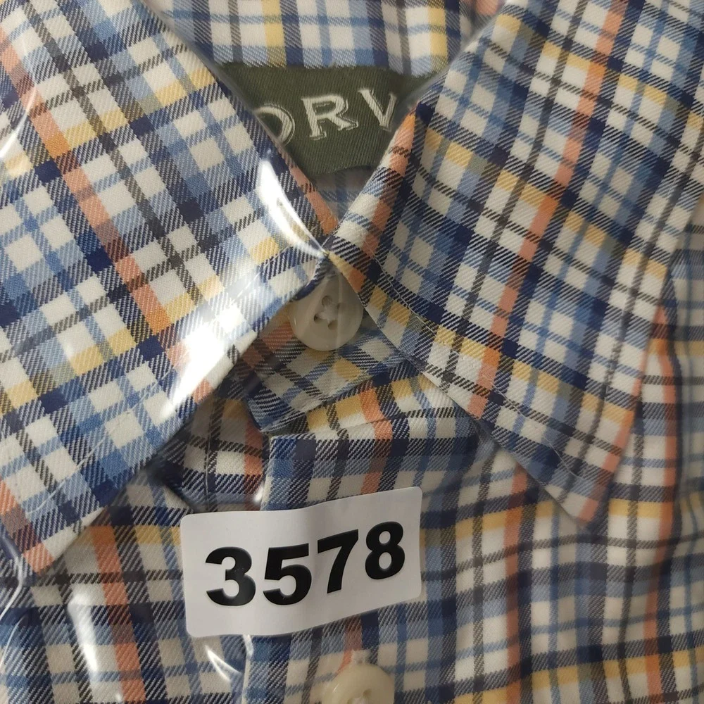 ORVIS Mens Wrinkle Free Long Sleeve Plaid Button Up Shirt‎ Cotton